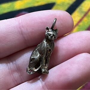 VTG Whimsigoth Sterling Silver 925 3D Cat Kitten Feline Bracelet Charm